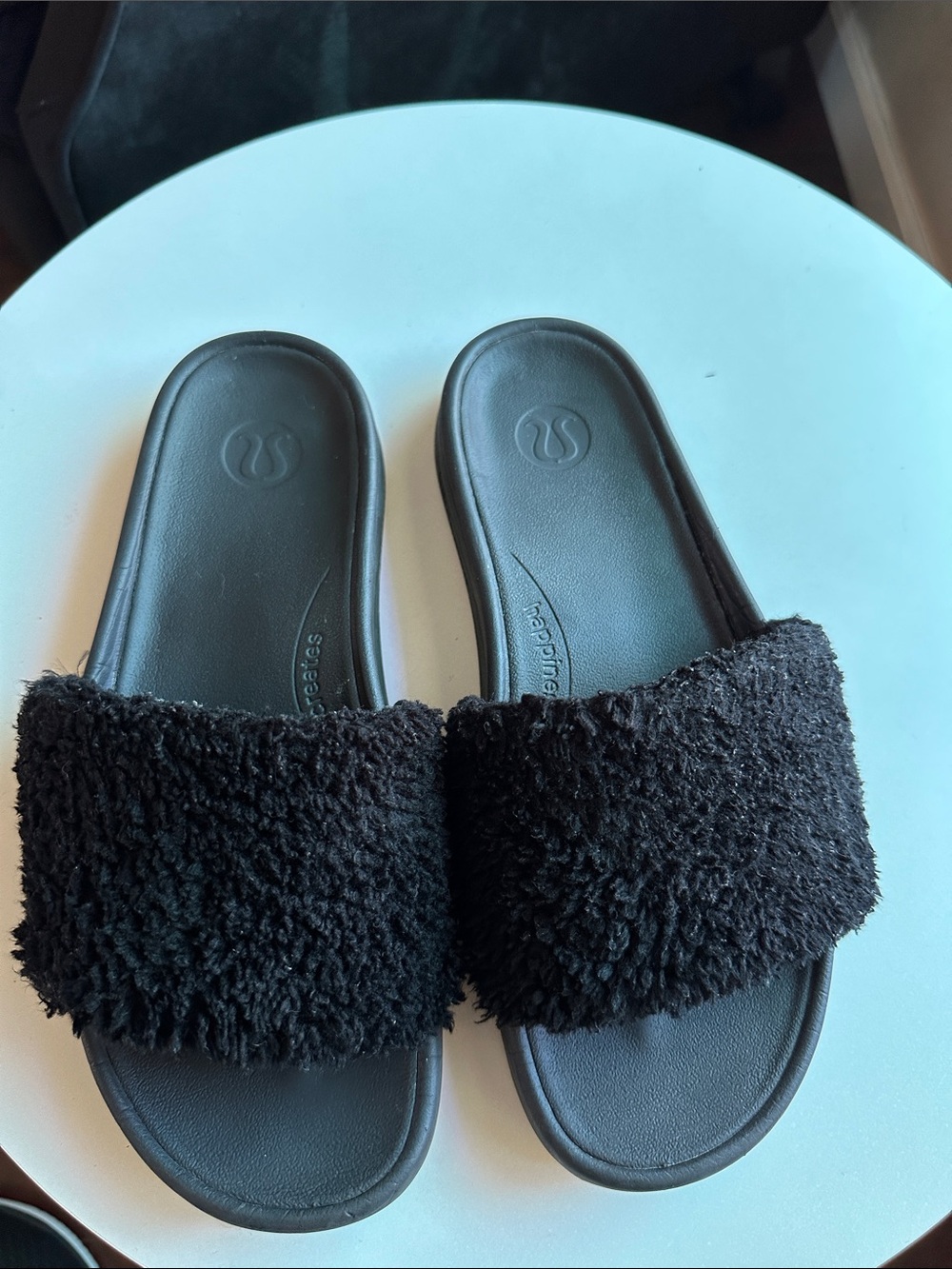 lululemon athletica Black Fuzzy Slide Sandals